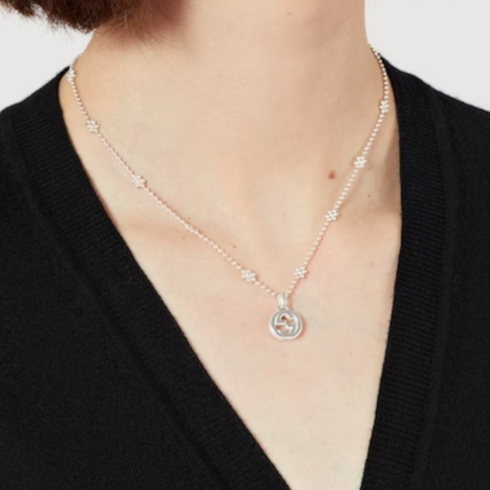Authentic Gucci Interlocking G Necklace in 925 Silver (floral chain)